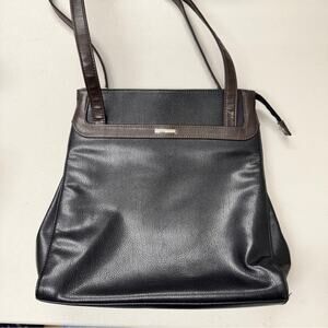 Vintage Liz Claiborne Black Brown Leather Tote Handbag Womens Purse Bag Classic